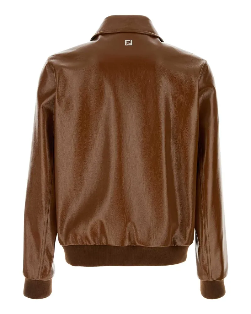 Fendi Men's Brown Leather Jacket Toffee Exterior: Calf Lining: Cupro Giacche Pelle In Brown