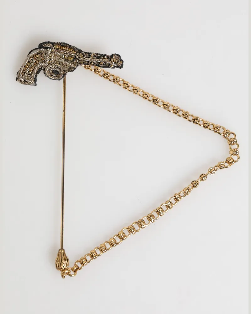 Dolce & Gabbana Lapel Pin Brass Copper Revolver Men Accessories Brooch Gold Black Gold