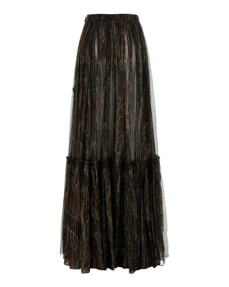 Saint Laurent Women's Printed Silk Blend Skirt Multicolorefonce Exterior: Polyester Gonne Black