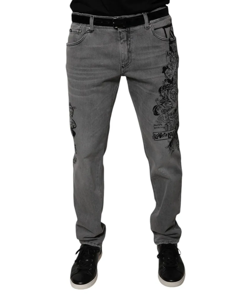 Dolce & Gabbana Graphic Print Skinny Denim Jeans — Gray Gray