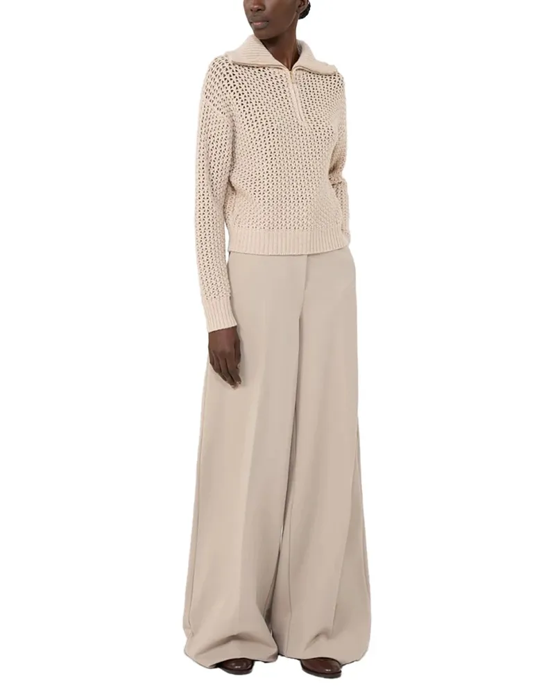 Max Mara Lurex-Embellished Mesh Knit Sweater — Beige Beige