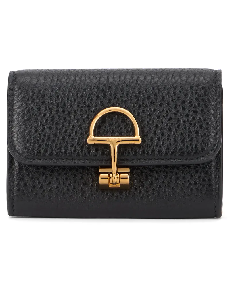 Gucci Women's Wallet Horsebit Black Leather Calf Skin & Purses Black