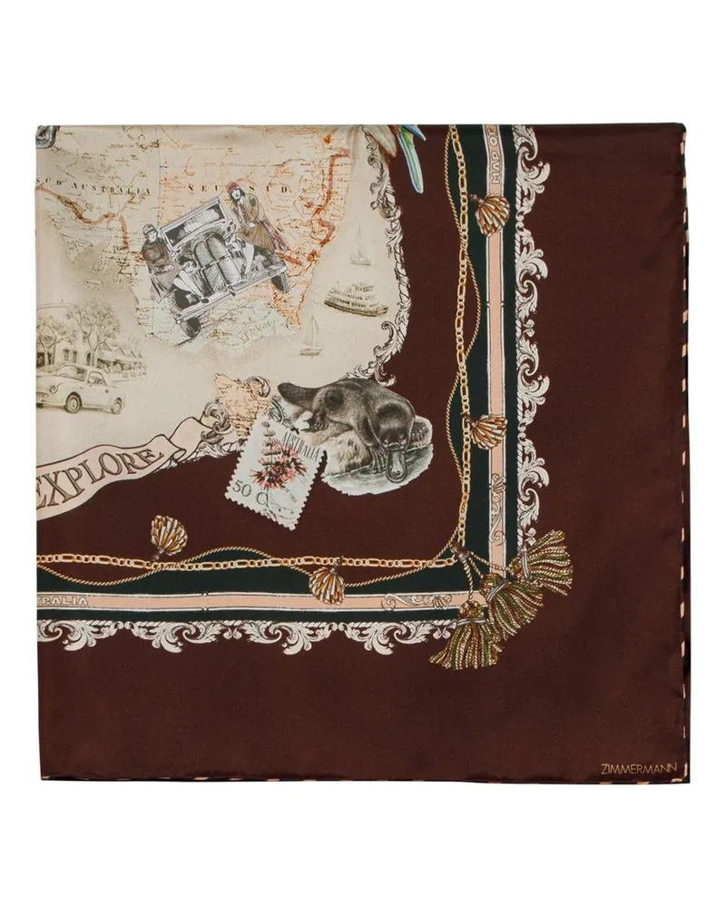 Zimmermann Women's Printed Square 70 Scarf -  Silk Multicolor Accessories Brown