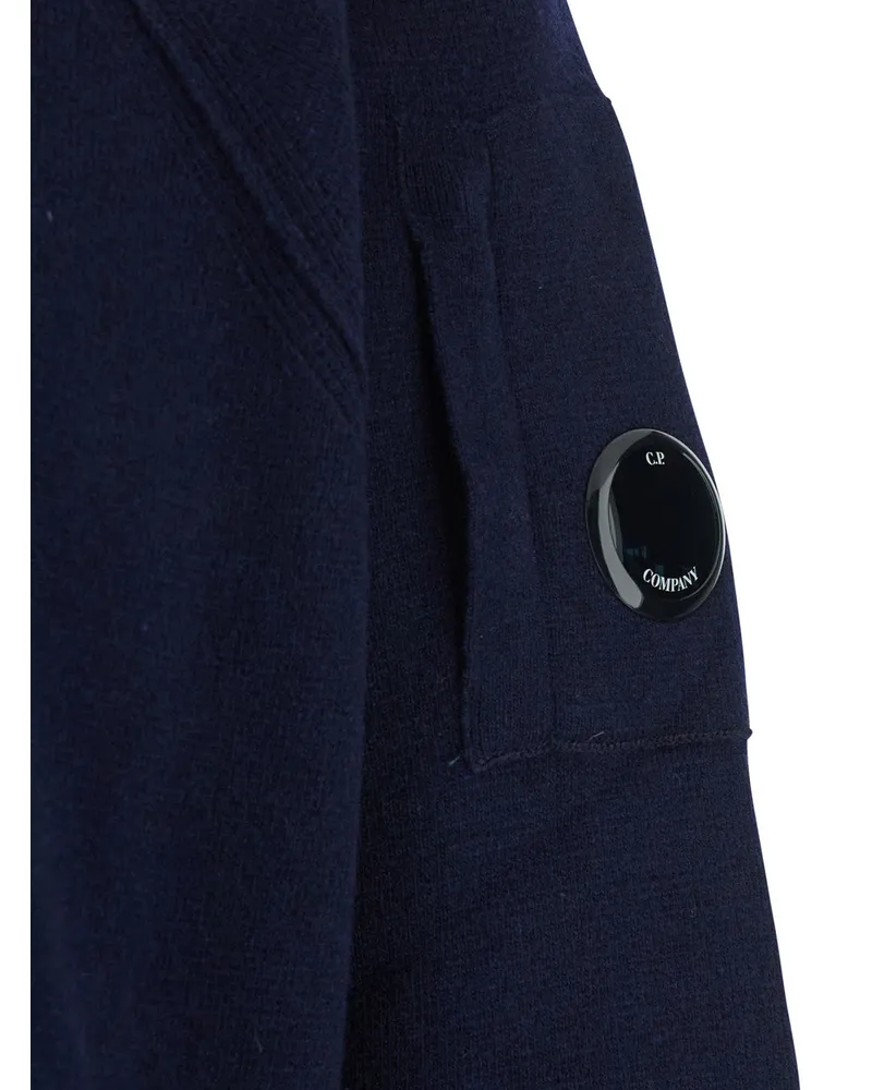 C.P. Company Men's Blue Crew Neck Sweater With Compass Logo Wool Tops Top Blue