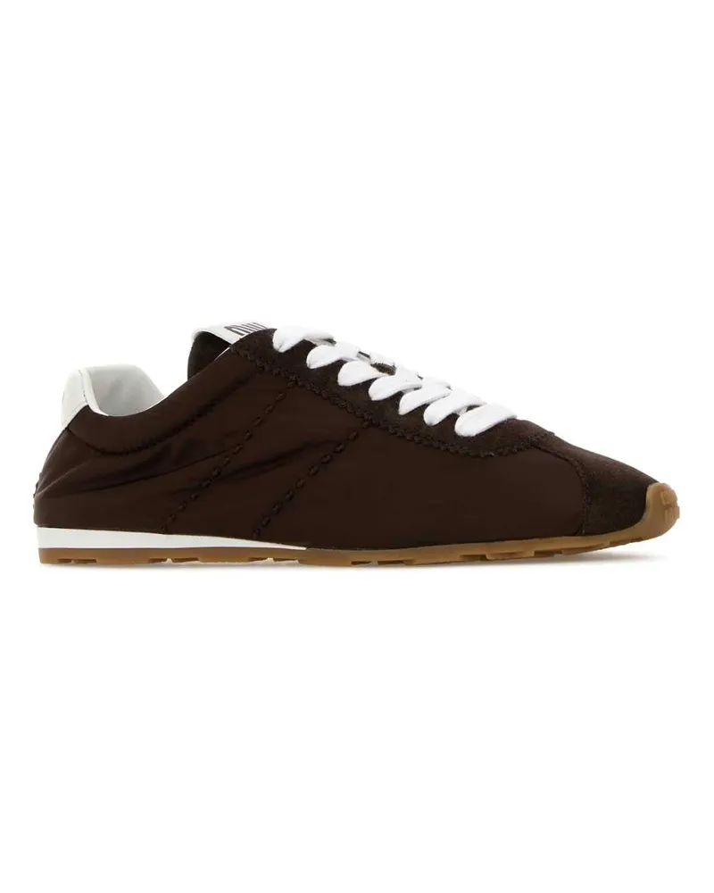 Miu Miu Women's Chocolate Fabric And Suede Sneakers Bruciato Brown