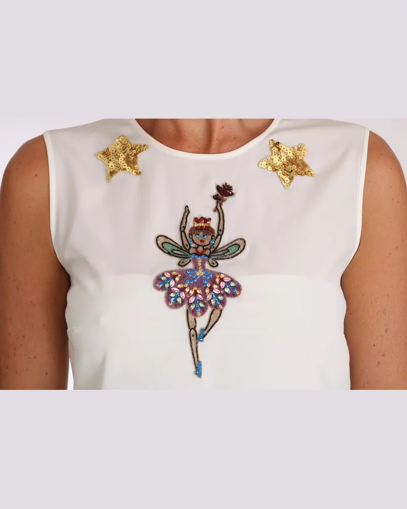 Dolce & Gabbana Women White Silk Embellished Crystal Sequin Fairy Top White
