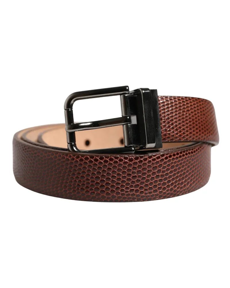Dolce & Gabbana Men Brown Goatskin Leather Metal Buckle Belt Goat Brown