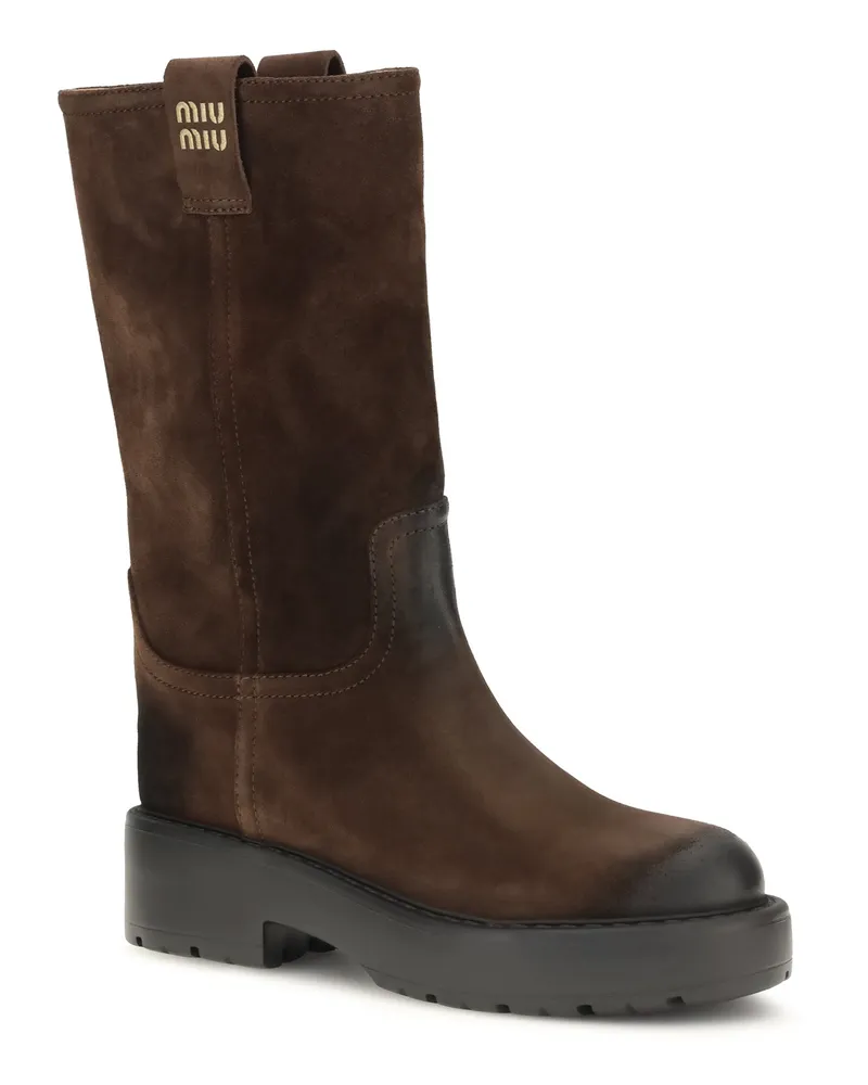 Miu Miu Women's Boots Suede Leather Dark Brown Upper: Calf Brown
