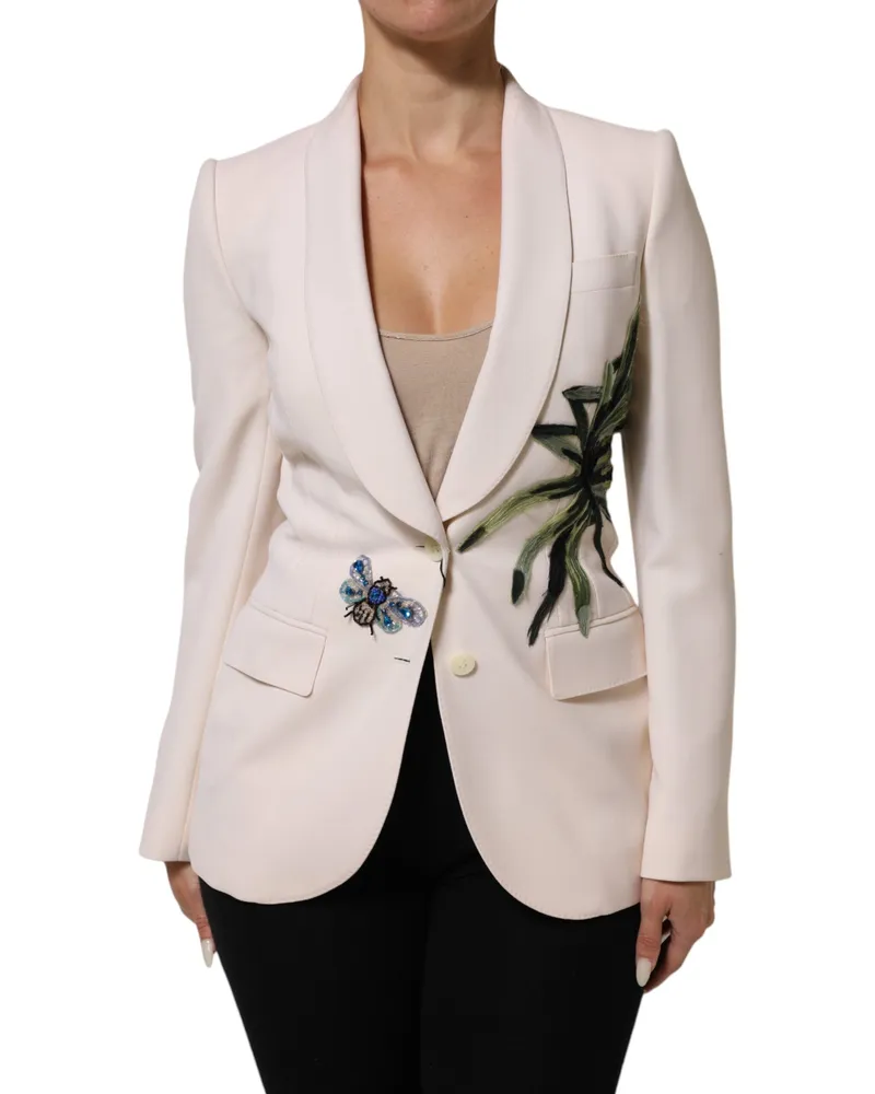 Dolce & Gabbana Women's Beige Embroidered Single Breasted Jacket Clothing Beige