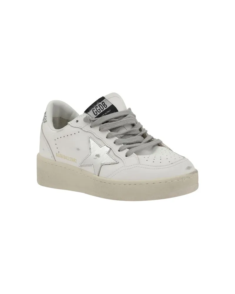 Golden Goose Women's Silver Calf Leather Bos Taurus Low Top Sneakers White