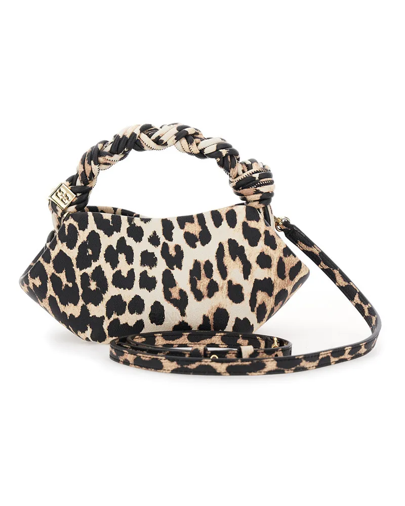Ganni Women's Handbag Bou Mini Brown Fabric Polyester Handbags Hand Bags Brown