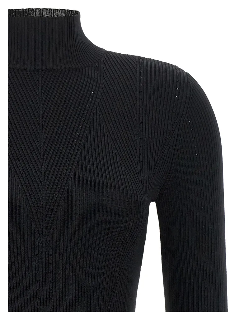 Twin-Set Ribbed Chevron Viscose Sweater — Black Black