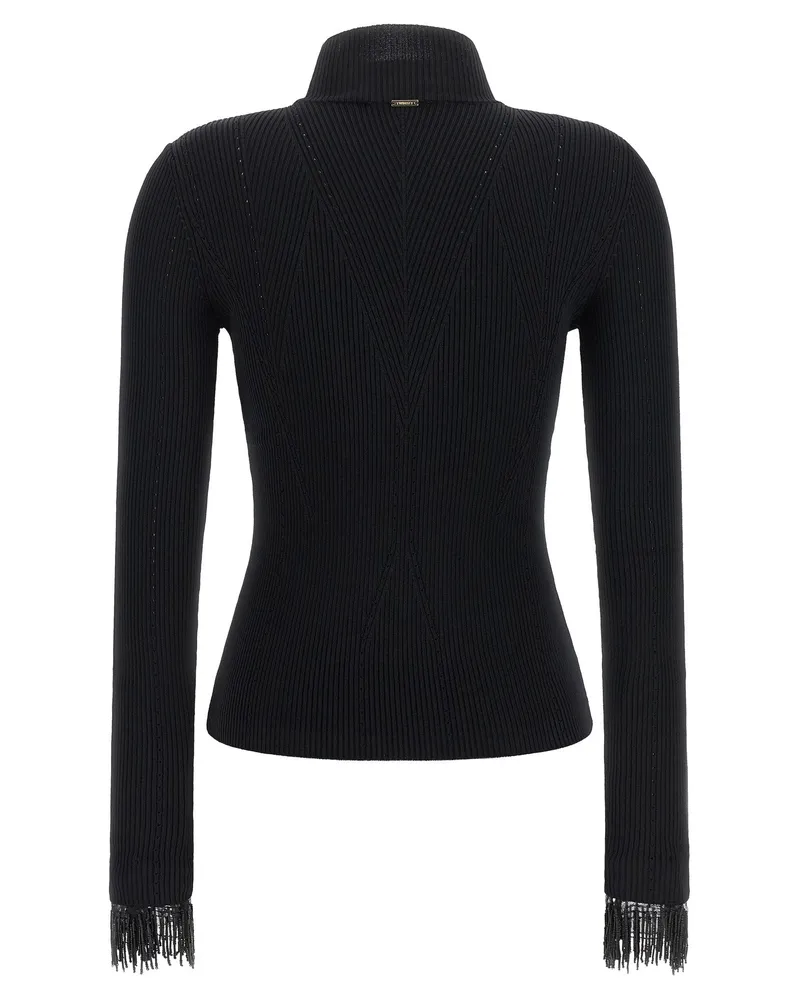 Twin-Set Ribbed Chevron Viscose Sweater — Black Black