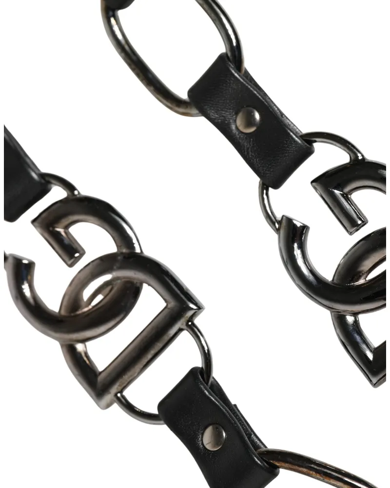 Dolce & Gabbana Women's Black Leather Silver Chain Bag Accessory Shoulder Strap Real Brass Zamak Calf Black