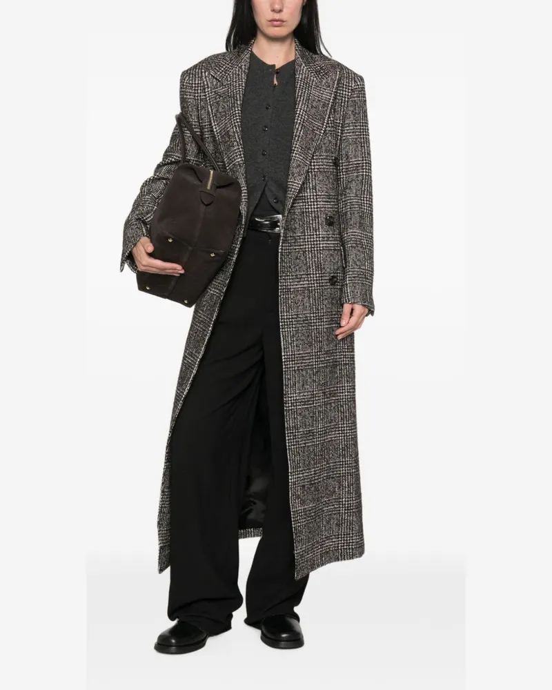 Tagliatore Prince of Wales Check Wool Coat — Black Black