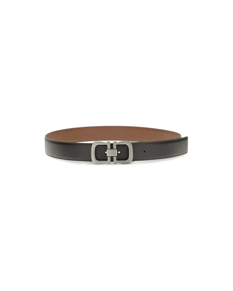 Ferragamo Men's Black Calf Leather Bos Taurus Regular Belt Black
