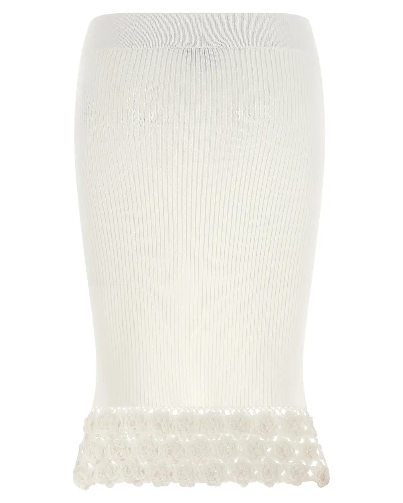 Ganni Ribbed Cotton with Crochet Hem Skirt — White White
