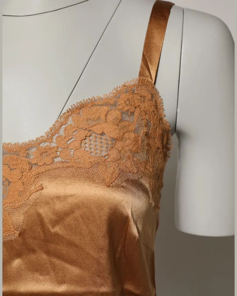 Dolce & Gabbana Women's Brown Floral Lace Silk Satin Tank Lingerie Underwear Cotton Elastane Nylon Clothing Brown