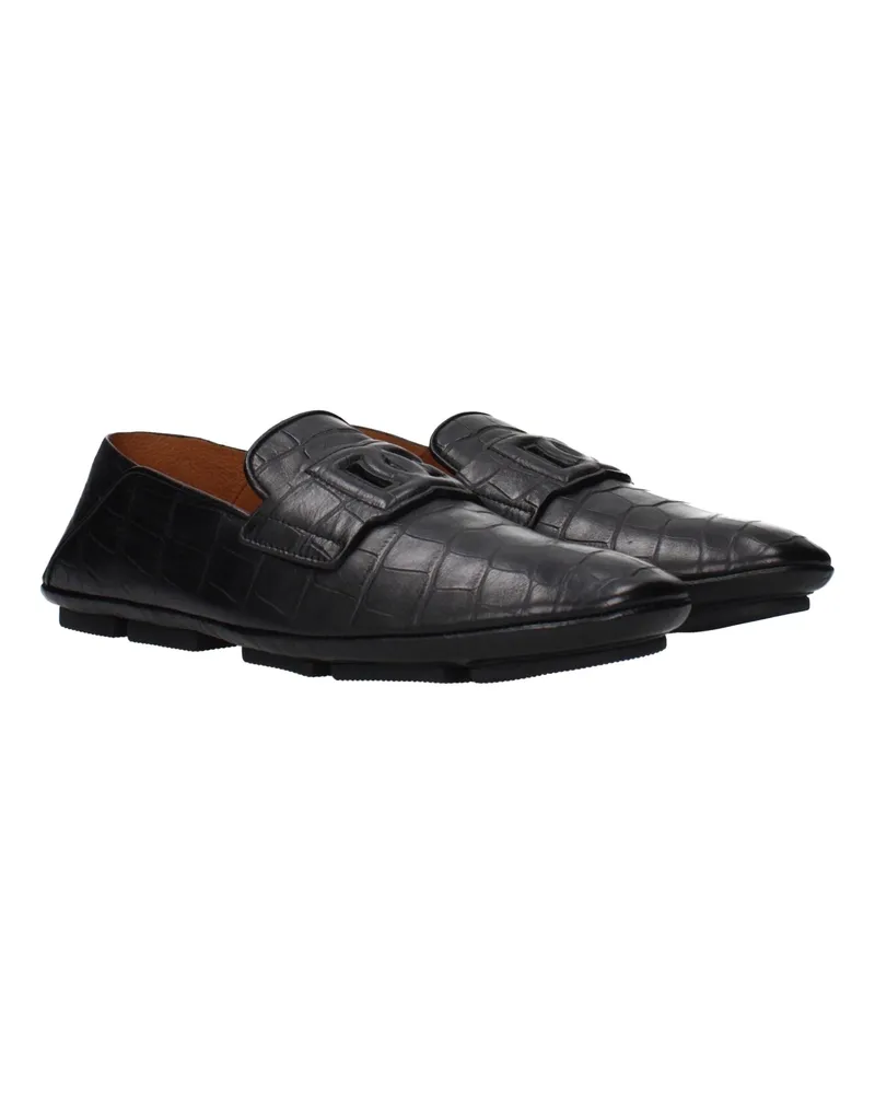 Dolce & Gabbana Men's Black Leather Slip-On Loafers Black