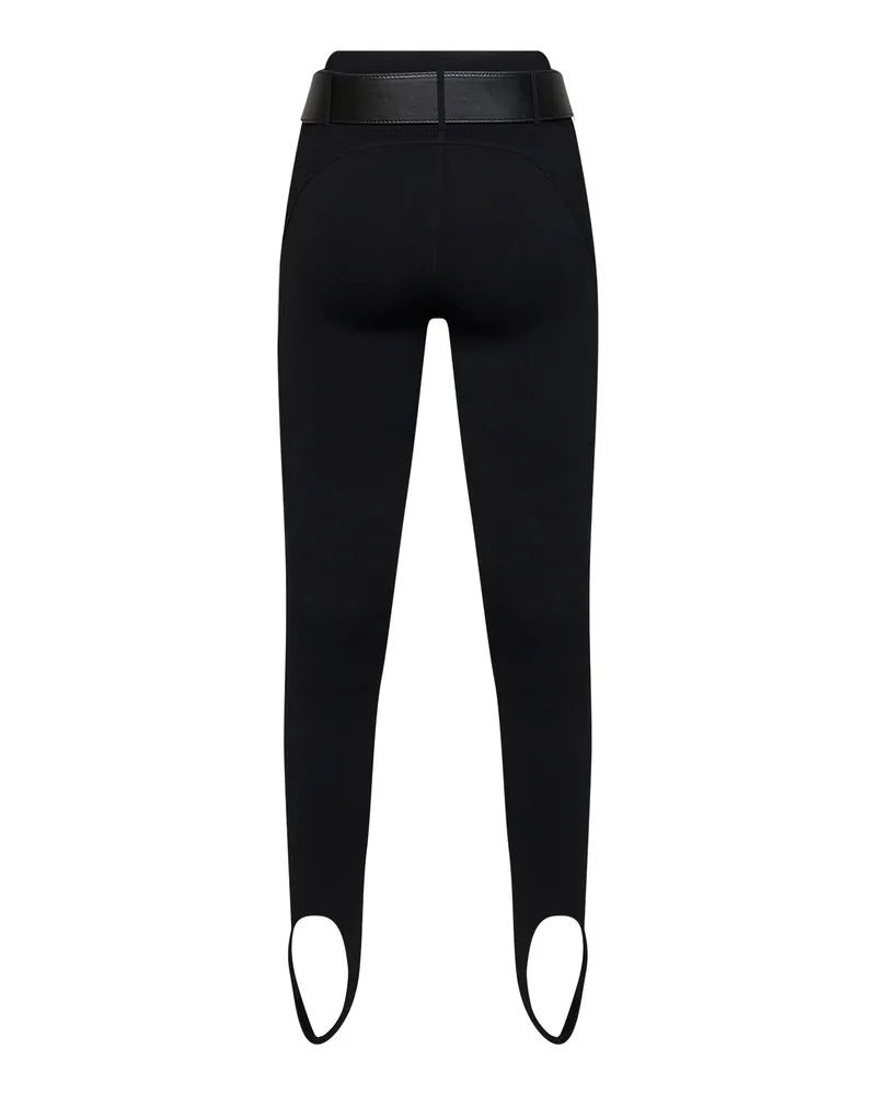 Self-Portrait Women's Stirrup Leggings Black Compact Knit Viscose Trousers Black