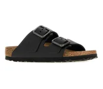 Unisex Black Leather Arizona Slippers Wb Vintage Wood Flat Shoes