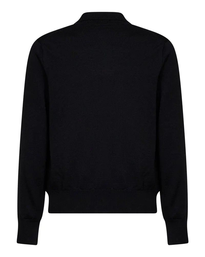 AMI Paris Men's Polo Shirt Ami De Cœur Black Merino Wool T-shirts And Polos Black