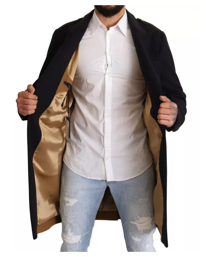 Dolce & Gabbana Men Blue Trench Coat Long Wool Stretch Jacket Clothing Blue
