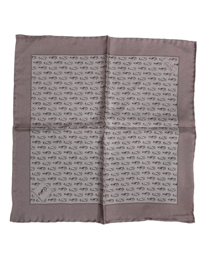 Dolce & Gabbana Men's Brown Sea Horse Silk Square Foulard Scarf Brown