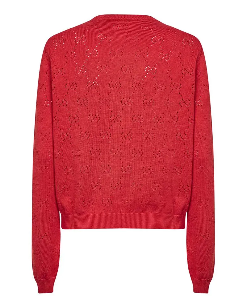 Gucci Women's Coral Rose Gg Cotton Knit Cardigan Red Cardigans Sweater Red