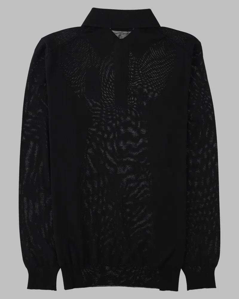 LARDINI Virgin Wool Polo Polo Sweater — Black Black