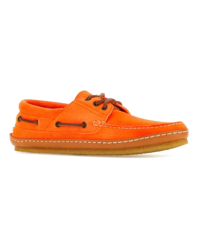 Saint Laurent Men's Fluo Orange Suede Ashe Loafers Sneaker Orange