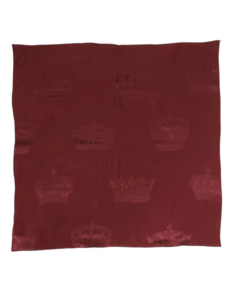 Dolce & Gabbana Maroon Silk Crown Square Men Foulard Scarf Maroon