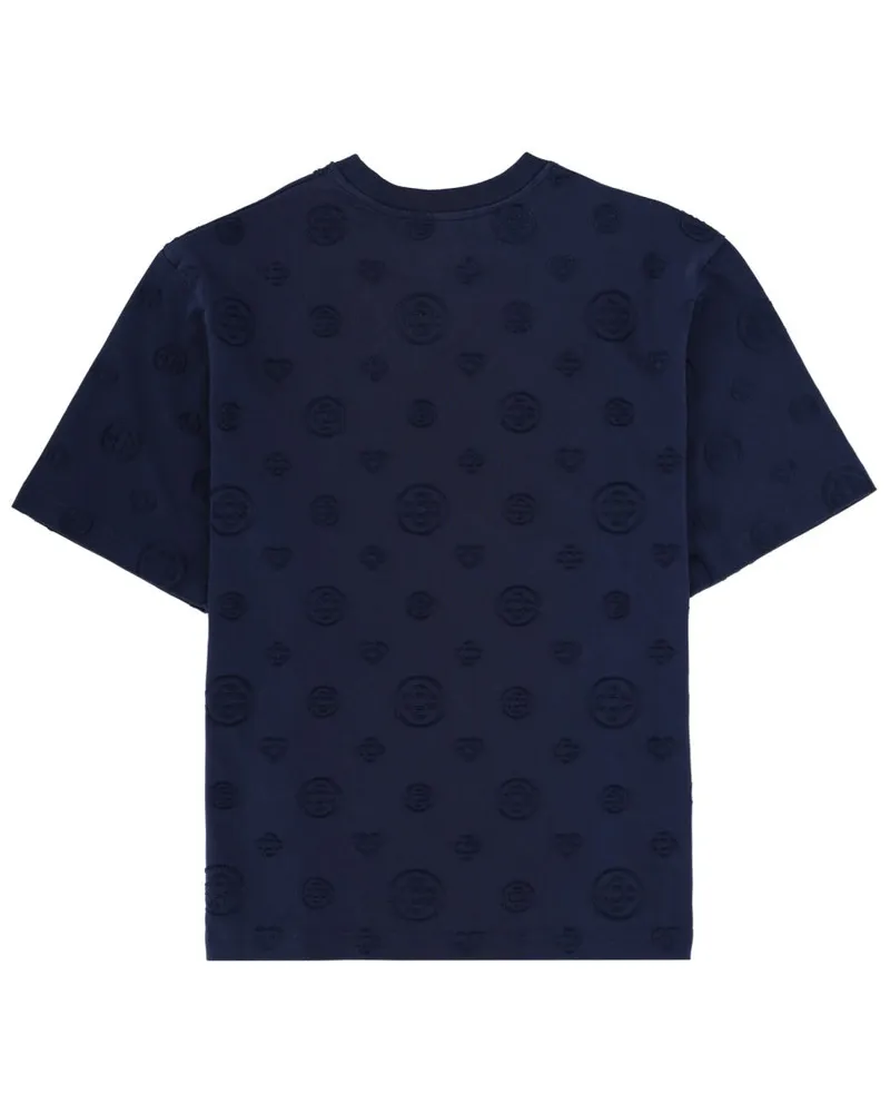 Casablanca Paris Monogram-Embroidered Organic Cotton T-Shirt — Blue Blue