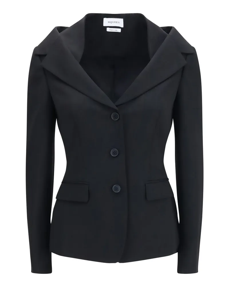 Alexander McQueen Women's Jacket Off-Shoulder Black Merino Wool Black