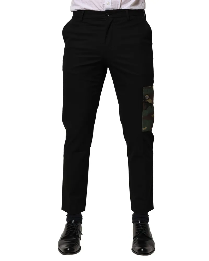 Dolce & Gabbana Black Cotton Cargo Dress Men Pants Elastane Black