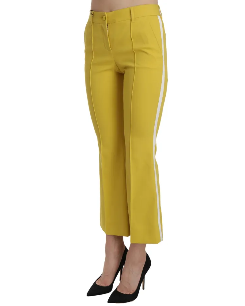 Dolce & Gabbana Women's Yellow Flared Bootcut Capri Cotton Pants Silk Spandex Yellow