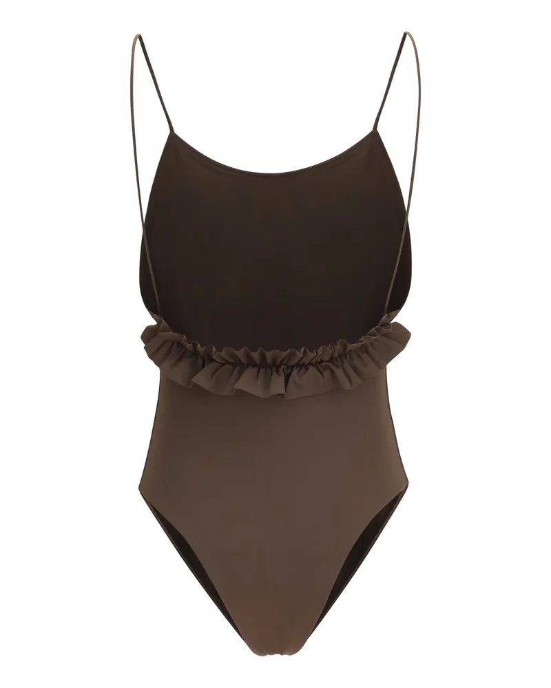 Jacquemus Women Cabana One-Piece Swimsuit With Ruffles Brown Polyamide; Elastane Swimwear Sea Clothing Brown