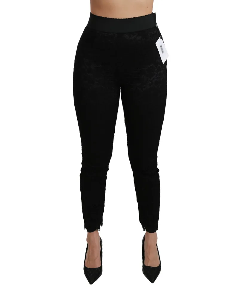 Dolce & Gabbana Women's Black Lace Skinny High Waist Cotton Pants Viscose Polyamide Black