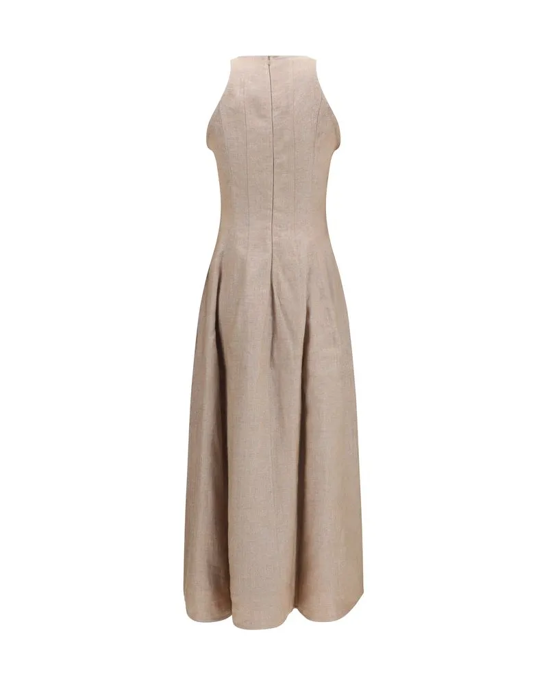 Brunello Cucinelli Women's Beige Linen Casual Dress Beige