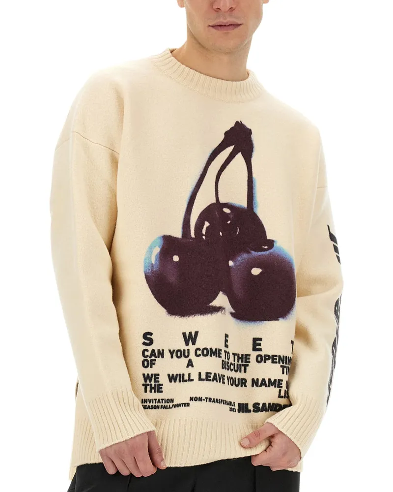 Jil Sander Embroidered Wool Sweater — Beige Beige