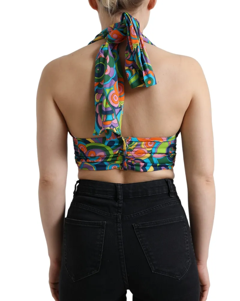 Dolce & Gabbana Halter Silk with Geometric Print Tank Top — Multicolor Multicolor
