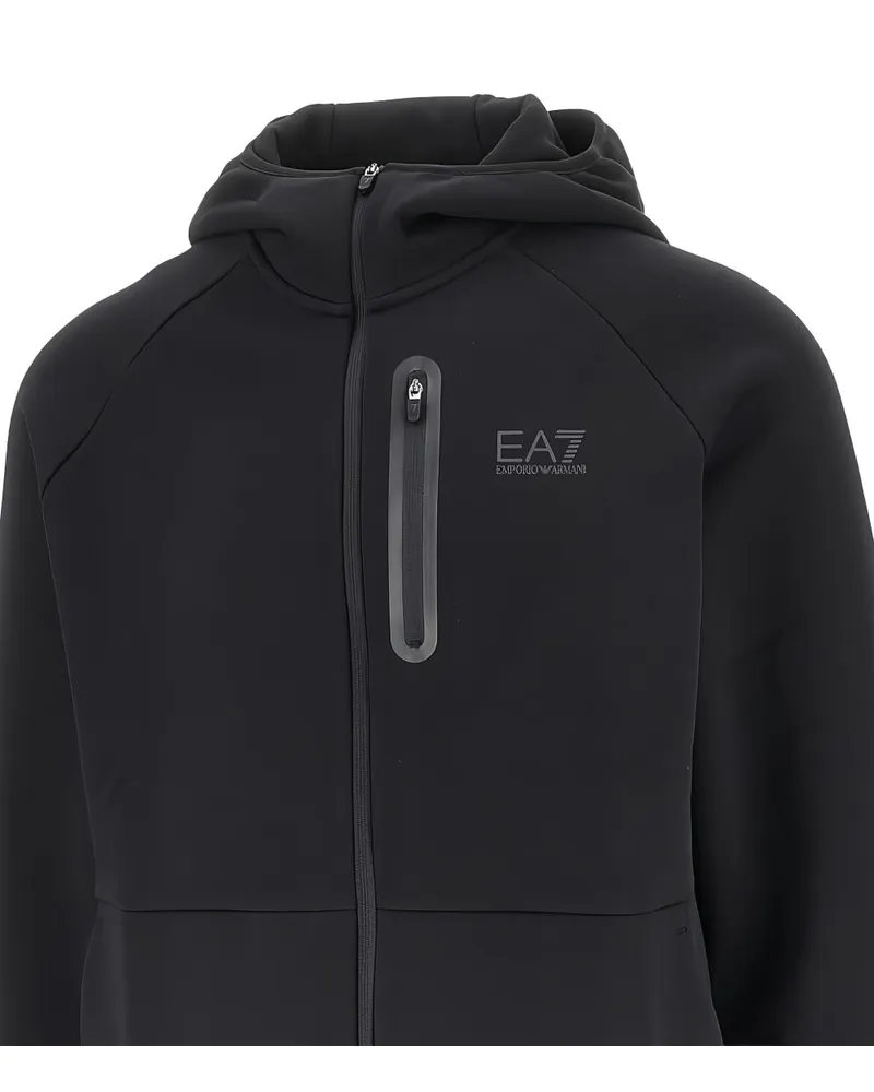 EA7 Logo-Print Zip-Fastening Hoodie — Black Black