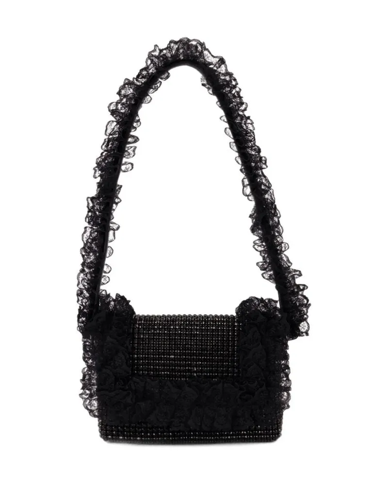 Self-Portrait Women's Crystal Lace Detail Bag - Self Portrait Synthetic Black Handbags-Purses Black