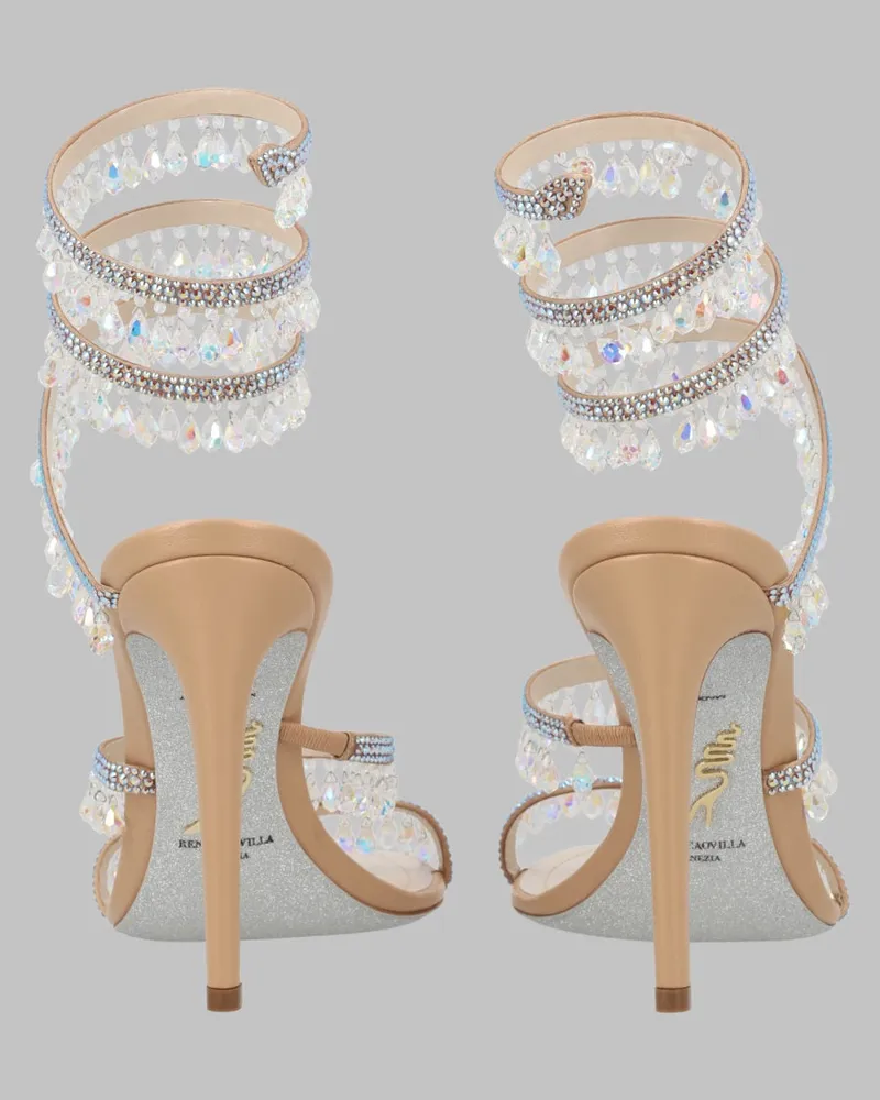 René Caovilla Chandelier Heeled Sandal — Beige Beige