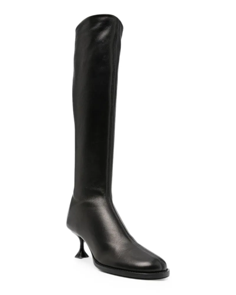 Sergio Rossi Grained Leather Kitten Heel Boot — Black Black