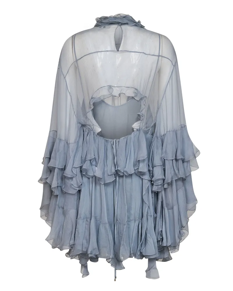 Chloé Ruffled Silk Muslin Mini Dress — Blue Blue