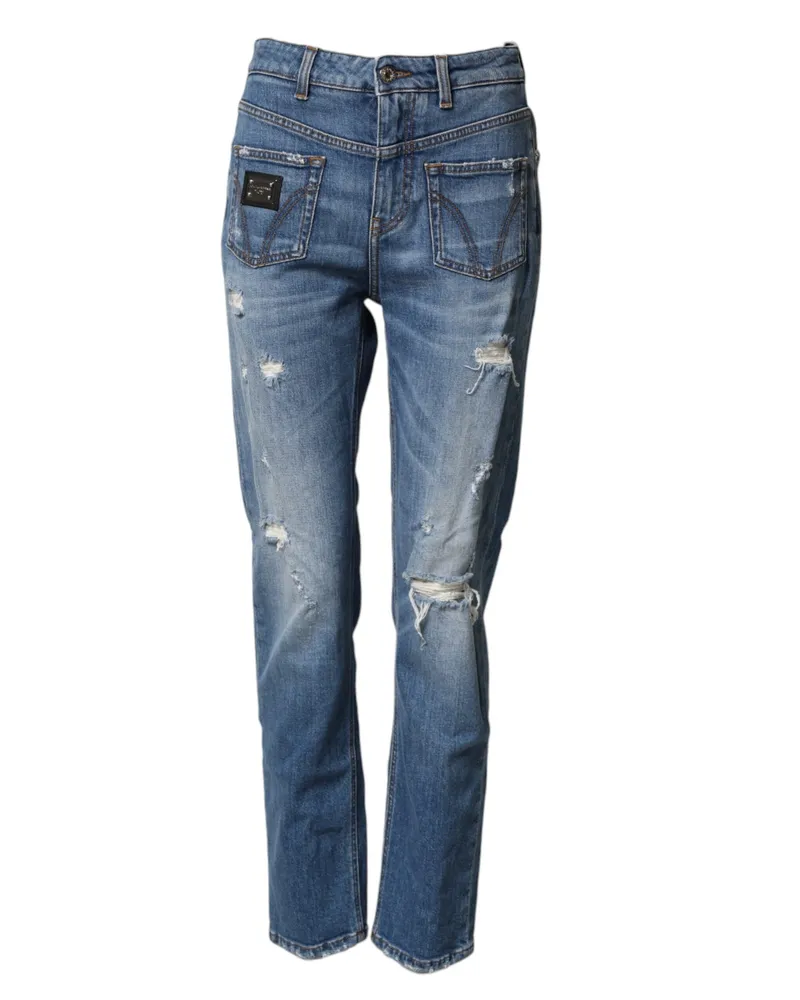 Dolce & Gabbana Women Blue Distressed Washed Cotton Denim Jeans Clothing Blue