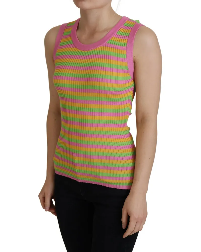 Dolce & Gabbana Multicolor Striped Silk Tank Top — Pink Pink