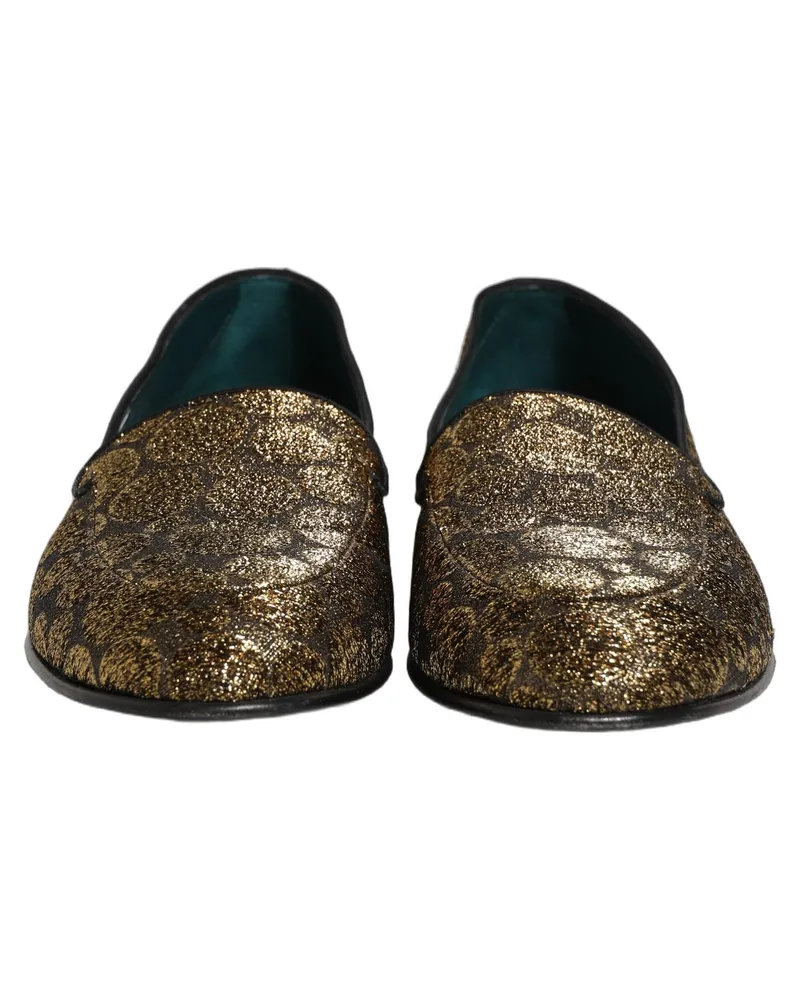 Dolce & Gabbana Gold Lurex Glitter Men Slip On Loafers Shoes Leather Gold
