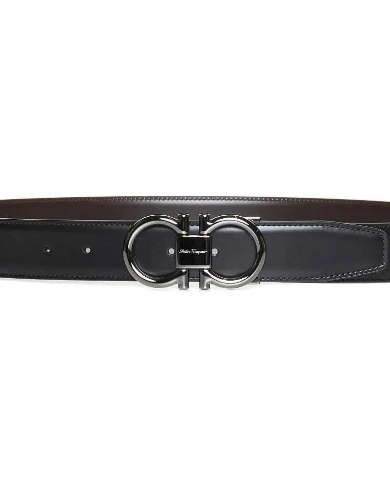 Ferragamo Men's Leather Belt Gancini Black Calf Black